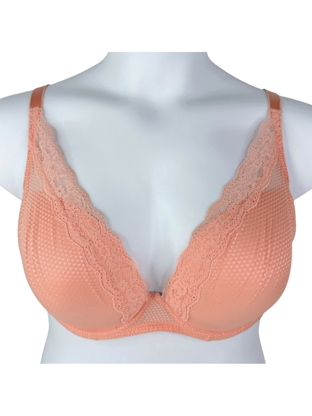 Passionata Brooklyn Plunge Bra sz 36DDDD * Coral T-Shirt Cup Lace by Chantelle